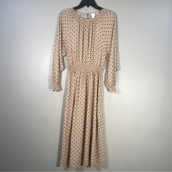 H&M Beige Black Polka Dot Vintage Look Midi Dress - Picture 3 of 7